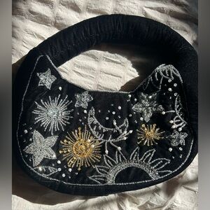 Lulus Dazzling Desire Black Velvet Beaded Shoulder Bag